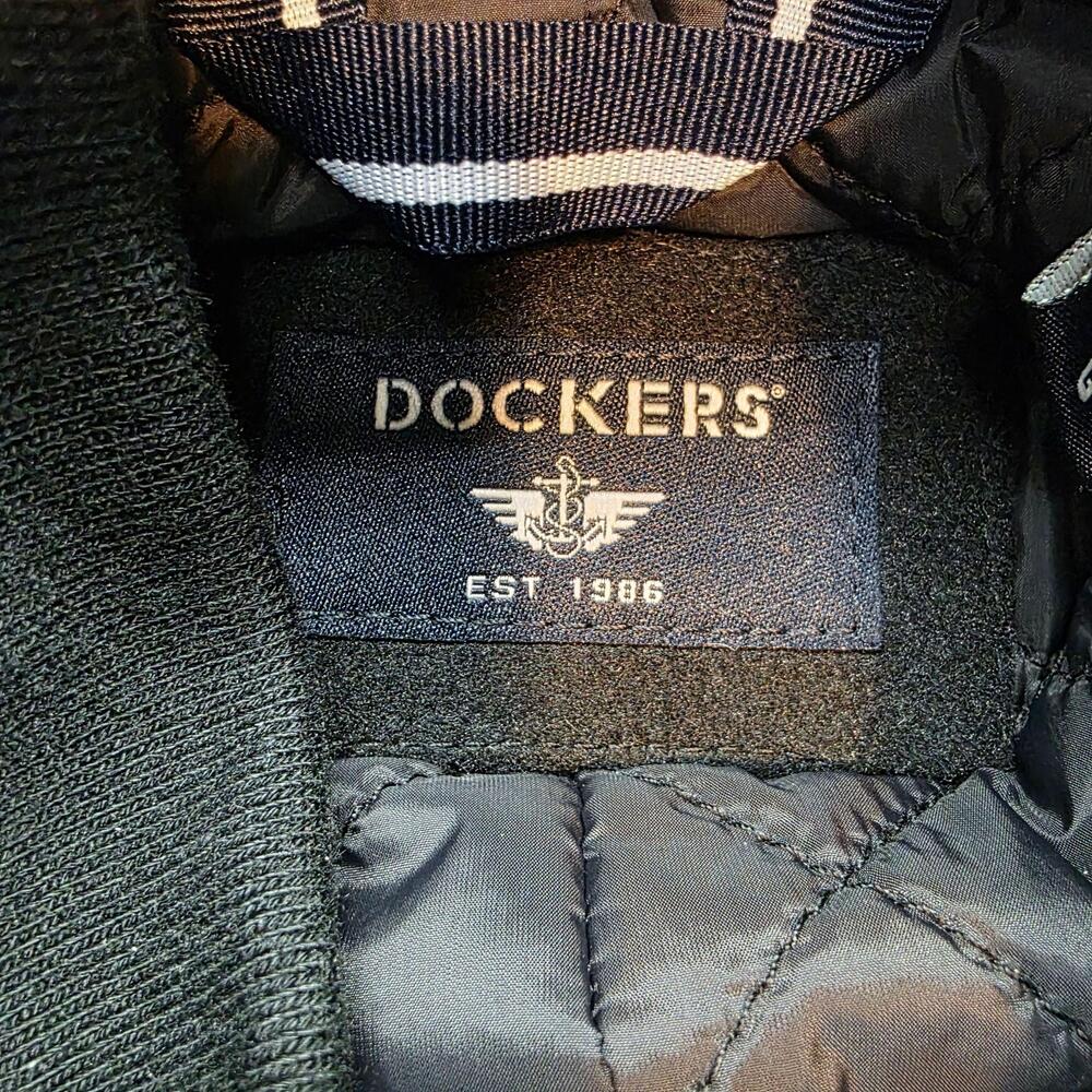 Dockers Overcoat Mens L Black Washable Wool Look Quilted Liner DM0RP903 Flaw - Picture 4 of 13
